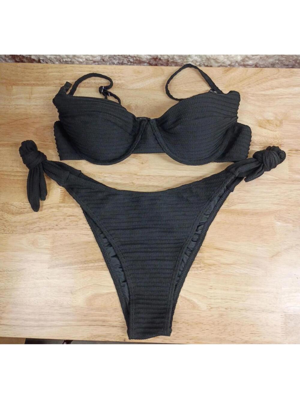 WOMEN’S UNDERWIRE HIGH‑WAISTED BIKINI SWIMSUIT BLACK SIZE S